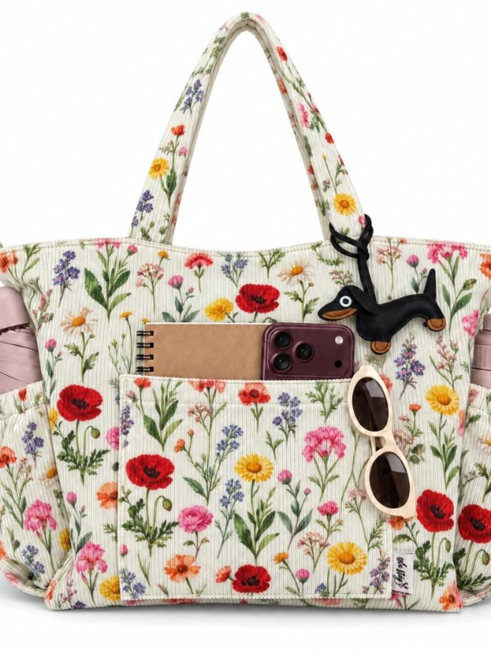 Corduroy Tote Bag for Women, Multi-Pocket